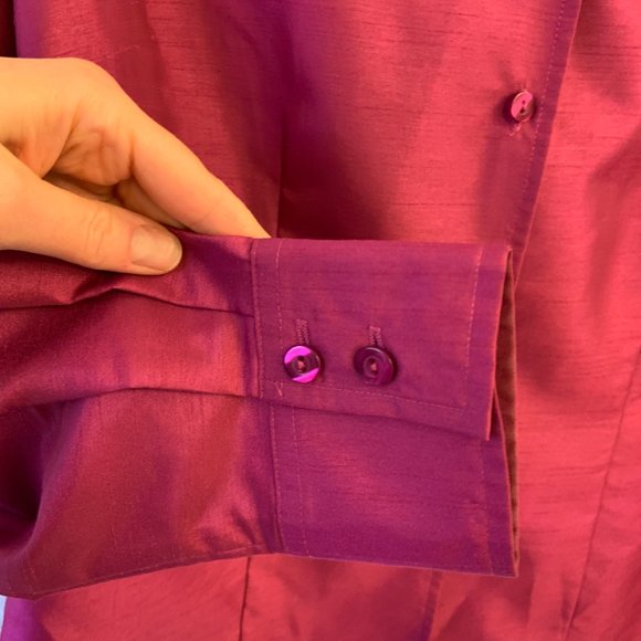 Puli Button Up Shirt Blouse V-neck with collar Fuchsia Purple Size 6 - Picture 5 of 8